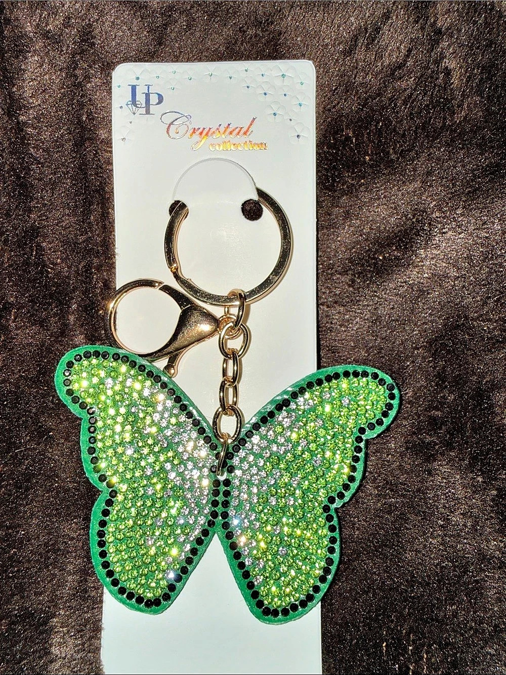UP Crystal Collection Green Rhinestone Butterfly Keychain
